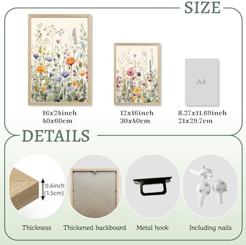 LLEEMPI Colorful Floral Wall Art Set of 3, 12x16 Wood Framed Canvas Prints - Image 7