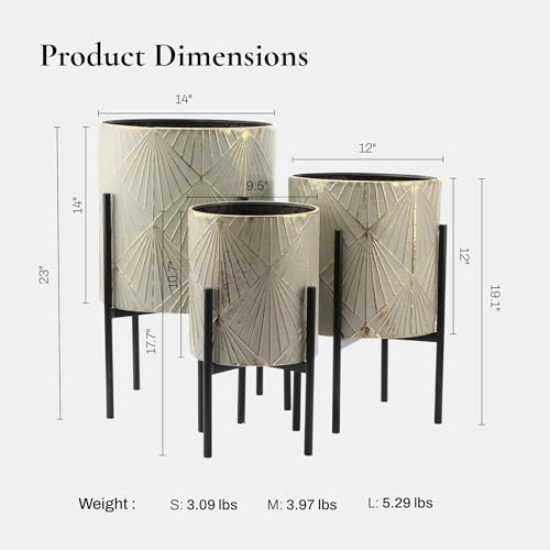 LuxenHome Planters for Indoor Plants, Set of 3 Floor Plants Pots with Stand - Image 2