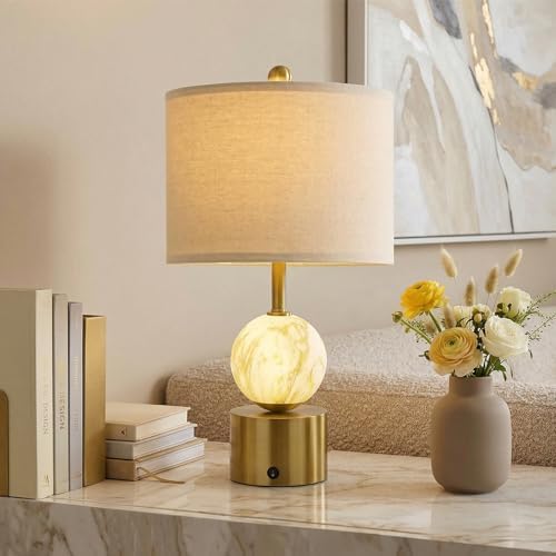 Oneach 20.5" Small Bedside Table Lamps for Bedroom Nightstands, Gold Glass Modern Table Lamps Set of 2 with USB A+C Charging Port, Night Light, Luxury Lamps for Living Room End Table(Bulbs Included) - Image 2