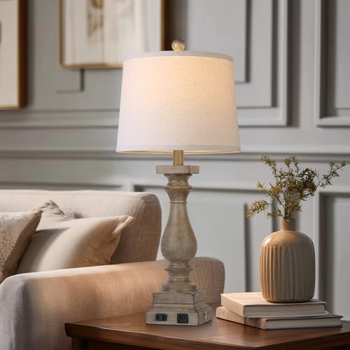 28" Tall Farmhouse Table Lamp with USB C+A Ports and AC Outlet, 3 Way Touch Control Rustic Bedside Lamp for Bedroom, Brown Vintage Nightstand Lamp for Living Room Office - Image 7