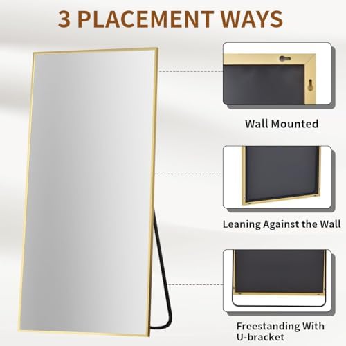 VooBang Full Length Mirror, 71" x 26" Floor Mirror with Stand, Aluminum Alloy Frame Full Body Mirror, Standing Hanging or Leaning Against The Wall for Bedroom Living Room, Gold - Image 6