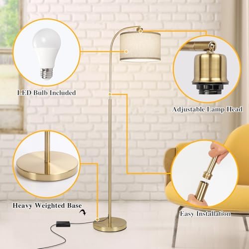 LED Floor Lamp Fully Dimmable Modern Standing Lamp Arc Floor Lamp with Adjustable Drum Shade, Tall Pole Reading Lamp Light for Living Room Bedroom Study Room, Bulb Included - Image 5