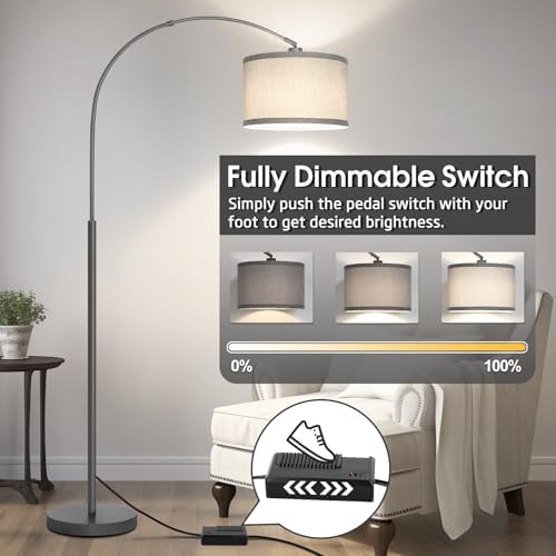 Arc Floor Lamp with Dimmer,Dimmable Floor Lamp with Gray Adjustable Shade - Image 3