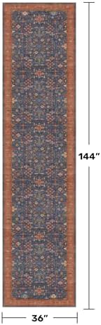 Washable 12 ft Long Runner for Hallway - Navy Blue Kitchen Floor Runner Rug, Pet Friendly Vintage Non Slip with Rubber Backing, Stain Resistant Laundry Room Rug (3x12 Navy Blue & Terracotta) - Image 2