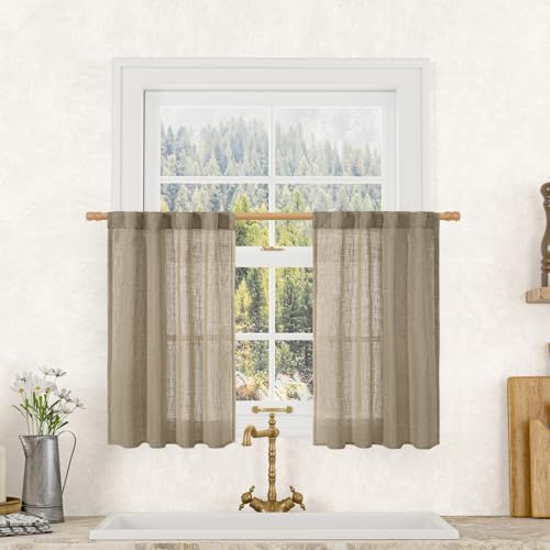 LAMIT Taupe Linen Curtains 30 Inch Length for Small Windows, 25 x 30 Inch by LAMIT