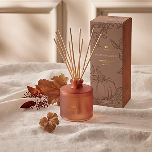 Thymes Petite Oil Reed Diffuser Set – Includes Reed Diffuser Sticks, Fragrance Oil, & Glass Bottle – Luxury Home Decor – Fall Decor – Fall Scents – Burnt Orange (Pumpkin Laurel, 4 fl oz) - Image 2