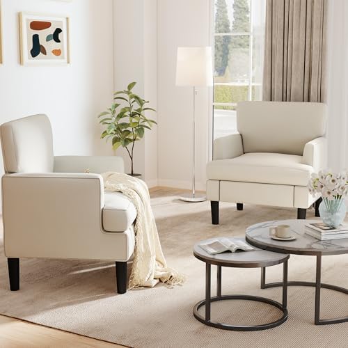 Kromax Accent Chair for Living Room Set of 2, Modern Reading Chair, Beige - Image 6
