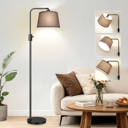 【Upgraded】 Dimmable Black Floor Lamps, 1000 Lumens LED Edison Bulb Included, Arc Black Floor Lamps for Living Room Modern Standing Lamp with Khaki Shade, Tall Lamps for Living Room Bedroom Office by Nintiue