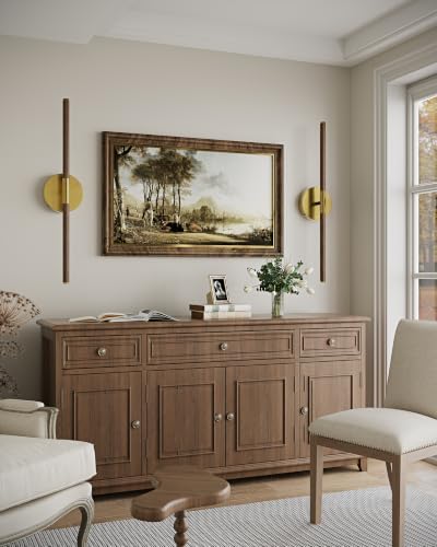 24" Battery Operated Wall Sconce Set of 2, 350° Rotating Lamp, Walnut Gold by Lumiquesce