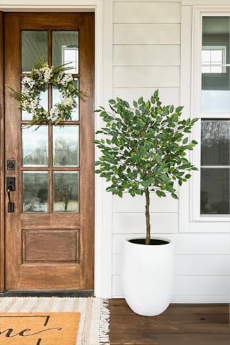 4Ft Ficus Tree Artificial Plants Indoor with Realistic Trunk, Tall Fake Potted Tree Faux Floor Plant, Artificial Tree in Pot for Home Living Room Office Bedroom Corner Decor(Green) - Image 6