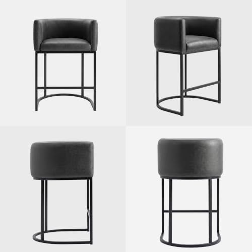 Counter Height Bar Stools Set of 4, Modern Counter Stools for Dining Room, 24 Inch Barstools for Kitchen Island, Faux Leather Bar Stool with Metal Legs and Back Footrest, Black - Image 6