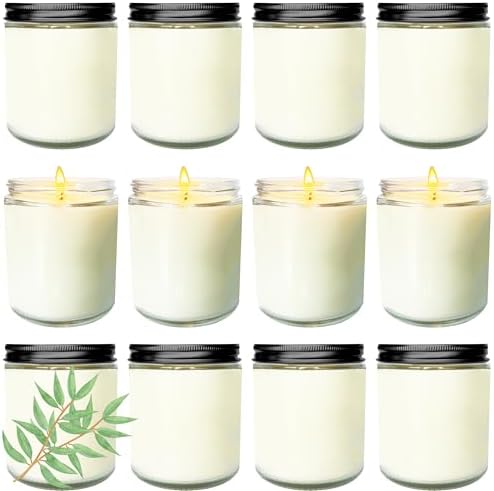 12 Pcs 8 Oz Bulk White Soy Candles,Eucalyptus Scented Candles Set,Bulk Aromatherapy Candle,Great Stress Relieving Scented Candle for Girls as a Gift for Birthdays, Weddings and More! by Veiuwa