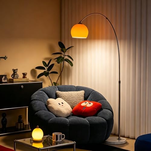 Orange Arc Floor Lamps for Living Room,Mid Century Modern,Marble Base - Image 3