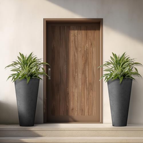 Kante Set of 2 Black Plastic Round Planters 29" Tall Home & Outdoor - Image 3