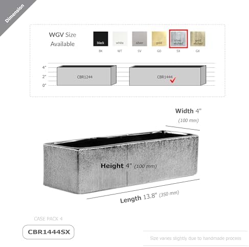 WGVI Long Rectangle Ceramic Planter Vase in Silver Etched 14" x 4" x 4"H, Rectangular Box Block Terrarium Pot, Flower Arrangement, Tabletop Centerpiece, Home Decor Organization Container, 4 Pcs. - Image 3