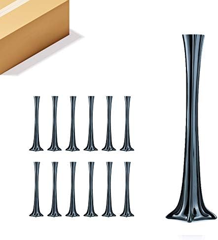WGV Eiffel Tower Vase Bulk, Open 1", Height 16", (Multiple Sizes Choices) Black Glass Floral Container with Sturdy Base, Flower Centerpiece for Wedding Event Home Decor, Arts Crafts, 12 Pieces by WGVInternational-OpusGlassware