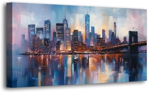 Abstraction Pictures Canvas Wall Art for Living room Office Bedroom Wall Decor,City Wall Art Print Paintings Modern Blue Great bridge Artwork Waterproof Ready to Hang-20x40inch by HaichuangDecorArt
