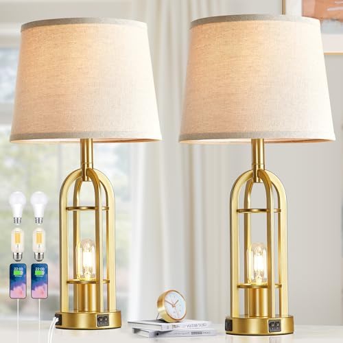 SRJJA 24" Modern Table Lamps for Living Room Bedroom Set of 2, USB A+C by SRJJA