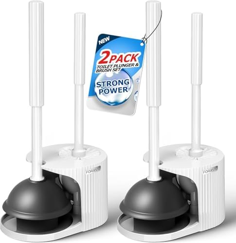 FORASTO 2Pack 2 in 1 Toilet Brush and Plunger Set, Toilet Bowl Brush Plunger Set,Extended Handle Plunger,Bathroom Cleaning Tools,Toilet Brush Plunger Combo,Cleaning Brush（Pearl White，21inch） by FORASTO