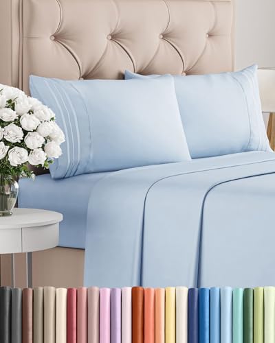 Cal King Size 4 Piece Sheet Set - Breathable & Cooling Sheets - Sky Blue by CGKUnlimited
