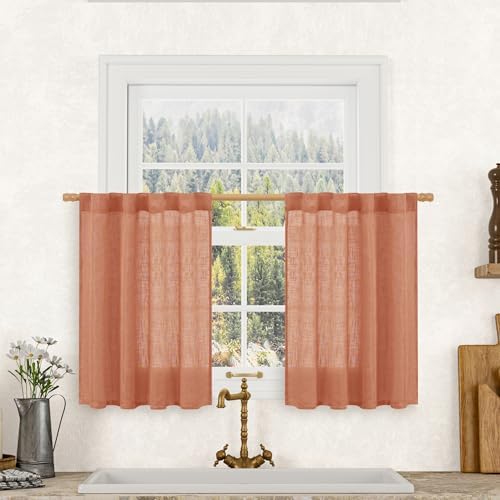 LAMIT Short Window Linen Curtains 36 Inch Length 2 Panels, 34x36 Inch by LAMIT