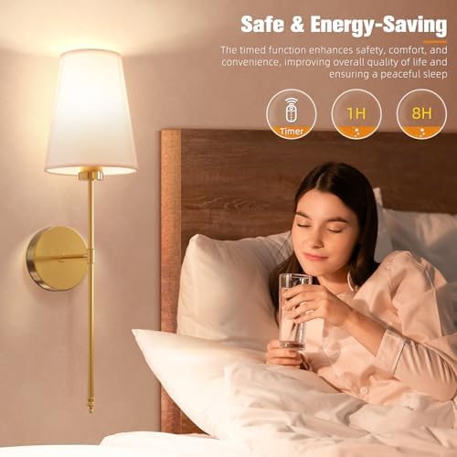 NIORSUN 25.4 inch Battery Operated Wall Sconce Set of 2,Gold Rechargeable Wall Lights with 10400mAh Dimmable Detachable Bulbs and Remote,9 Colors Wireless Sconces for Bedroom Living Room Hallway - Image 6