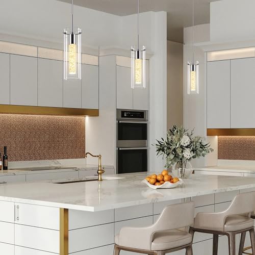 LED Crystal Pendant Lights for Kitchen Island, Brushed Nickel, 3 Pack - Image 2