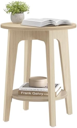 VASAGLE Round Side Table with Lower Shelf, End Table for Small Spaces by VASAGLEbySONGMICSHOME