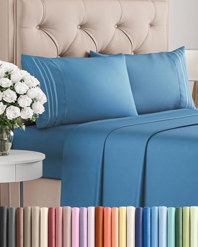 Queen Size 4 Piece Sheet Set - Breathable & Cooling Sheets - Denim Blue by CGKUnlimited