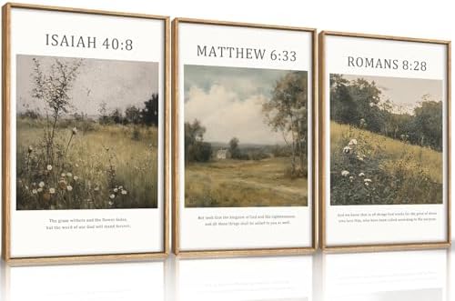 LHIUEM Large Bible Christian Scripture Framed Canvas Wall Art Set,Jesus Religious Verse Wall Decor,Vintage Nature Flowers Artwork for Living Room,Bedroom,Dining Room,Office -24"x36"x3 - Image 6