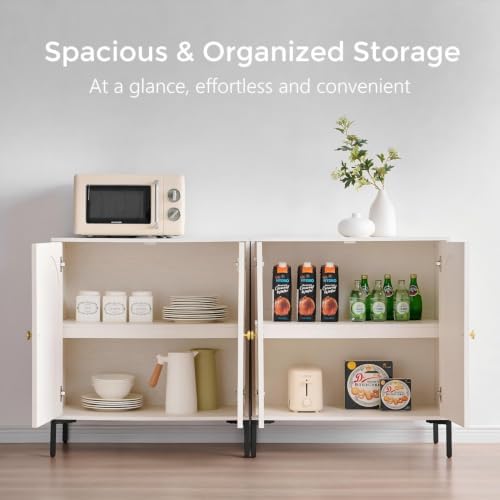 IFGET 92.63" W Modern Arched Sideboard Buffet Cabinet with Storage, White - Image 3