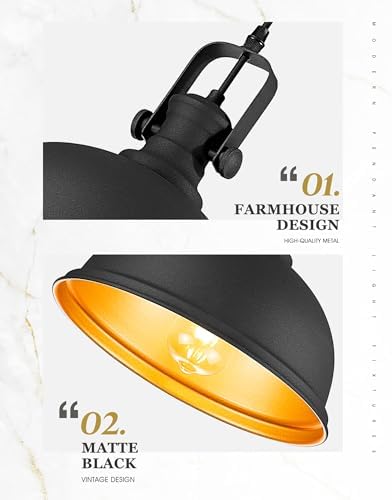 2-Pack Black Pendant Lights for Kitchen Island, 11.5" Metal Shade - Image 3