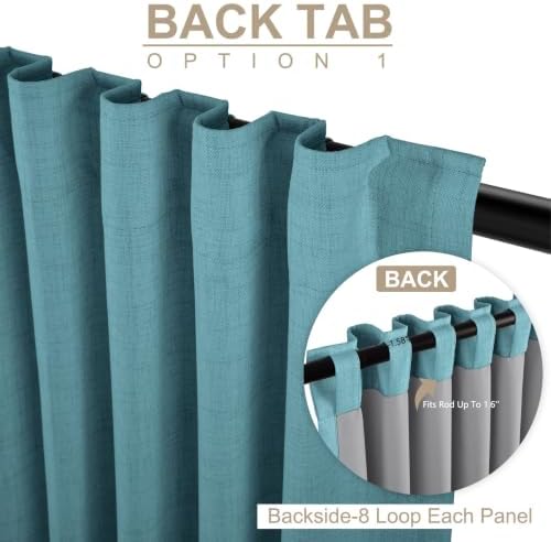 Faux Linen Total Blackout Curtains for Bedroom 96 Inches Long, Dark Cyan - Image 3