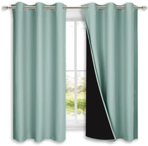 NICETOWN Aqua Blue 100% Blackout Lined Curtains, 2 Thick Layers Completely Blackout Window Treatment Panels Thermal Insulated Drapes for Kitchen (1 Pair, 42" Width x 63" Length Each Panel) by NICETOWN