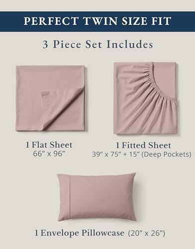 LANE LINEN Twin Sheet Set 100% Organic Cotton 3pc Percale Cooling - Lilac - Image 4