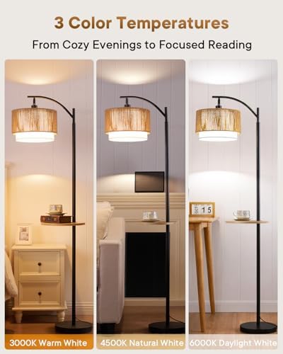 PESRAE Rattan Floor Lamp for Living Room, Farmhouse Arc Standing Lamp - Image 2