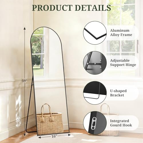 Mirror Full Length 59"x16", Arched Full Body Floor Mirrors with Stand - Image 4