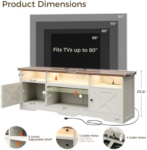Casaottima TV Stand for 80 Inch TV, Entertainment Center, White - Image 3
