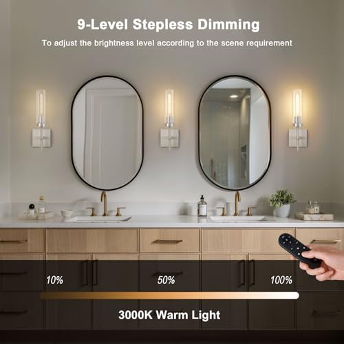 SANTOSTOCK Brushed Nickel Battery Operated Wall Sconces with Remote Control, Wireless Wall Sconce Set of 2, Rechargeable Cordless Wall Lights for Living Room Bathroom Hallway Entryway Stairwell, 3000K - Image 4