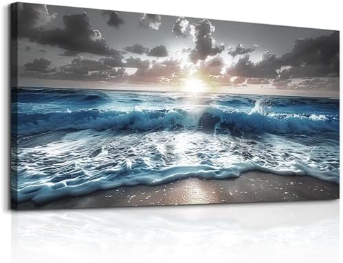 hyidecorart Canvas Wall Decor For Office Large Wall Art For Living Room Blue Beach Painting Sea Waves Sunshine Wall Pictures Bedroom Home Decorations Prints Posters Mural Artwork Ready To Hang by hyidecorart