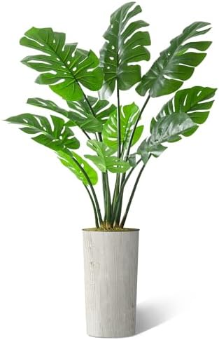 Artificial Tree in Modern Swirl Pattern Planter, Fake Monstera Silk Tree for Indoor and Outdoor Home Decoration - 65" Overall Tall (Plant Pot Plus Tree) - Image 2