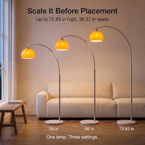 72in Mid Century Modern Orange Arc Floor Lamp with White Marble Base - Image 7
