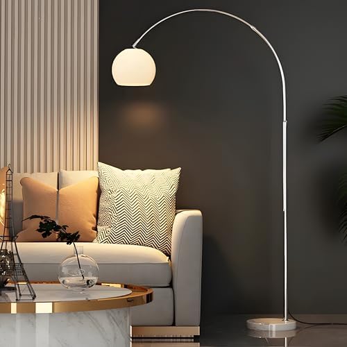 Mid Century Modern White Arc Floor Lamp for Living Room and Bedroom by MIXL