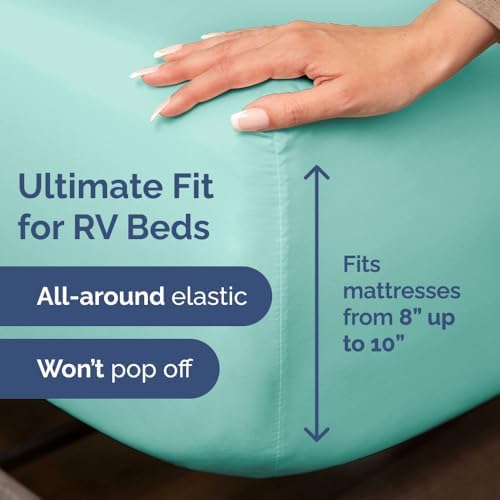 Short Queen Size 4 Piece Bed Sheet Set - RV Short Queen Sheets - Spa Blue - Image 3