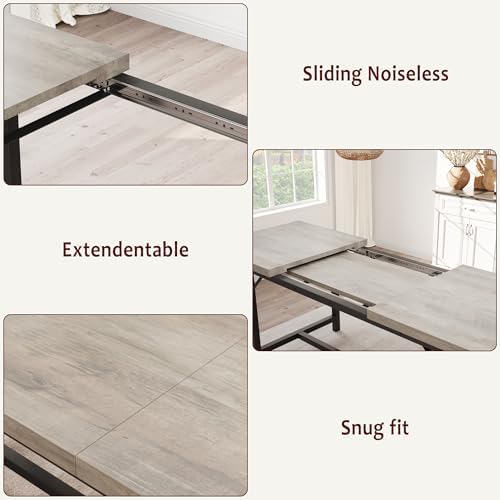 IDEALHOUSE 63" 3 Piece Extendable Dining Table Set for 4-6, Rectangle Wooden Kitchen Table with 2 Soft Benches Set for 6, Sturdy Metal Frame, Dinette Table Set for Apartment, Kitchen, Rustic Gray - Image 5