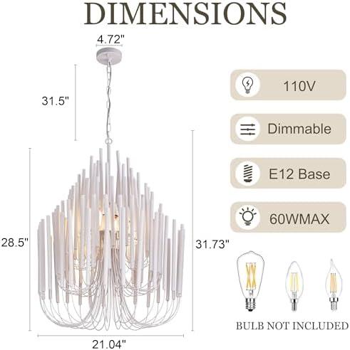 TOCHIC Modern Farmhouse Chandelier for Dining Room 21", Small Vintage White Wood Chandeliers Light for Living Room, Rustic Pendant Lighting Fixture Ceiling Hanging for Foyer Bedroom Entryway - Image 3