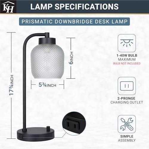 Kenroy Home Prismatic Glass Downbridge Black Desk and Task Lamp with Adjustable Arm and Energy-Efficient Lighting for Home Offices, Workspaces, and Study Areas - Image 3