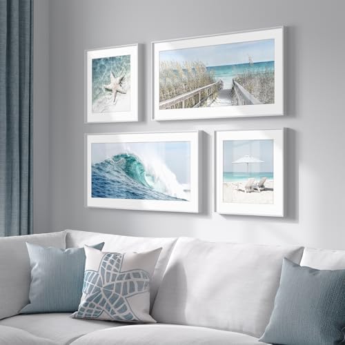Framed Coastal Wall Art for Living Room, 4 Piece Beach Surf Ocean Artwork - Image 2