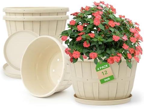 Quarut 12 Inch 4 Pack Large Planters Pot for Plants Indoor Outdoor by Quarut