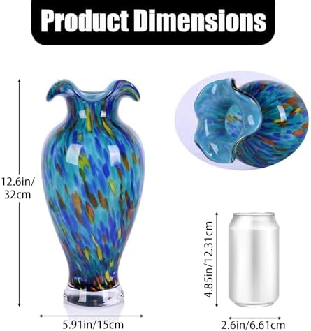12" Tall Hand Blown Glass Vase – Pretty Ruffle Wide Mouth Decorative Flower Vase, for Modern Home Decor, Ideal Centerpiece for Living Rooms, Wedding & Home Decor - Image 2